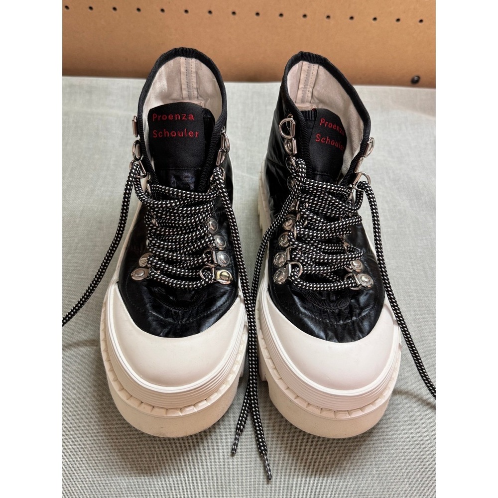 Proenza Schouler Hiking Boots Womens 6 Black White‎ Quilted Nylon Lug Platform